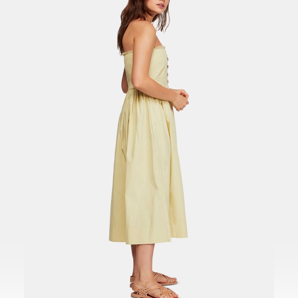 Free People Women Green Pleated Smocked Spaghetti Strap Square Neck Midi Dress - Picture 2 of 6